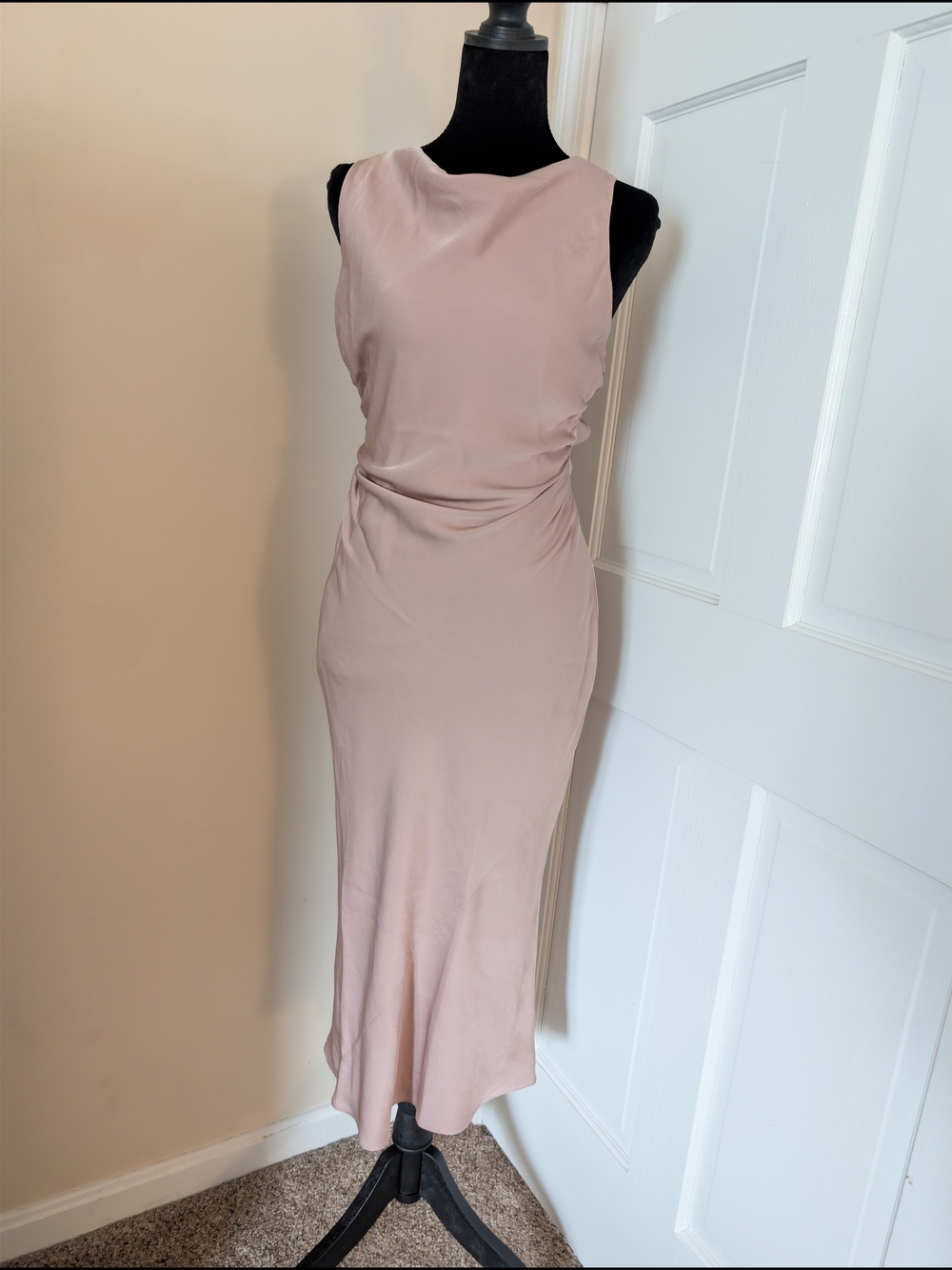 Quince High Neck Washable Silk Midi Dress Vintage Pink XS NWOT
